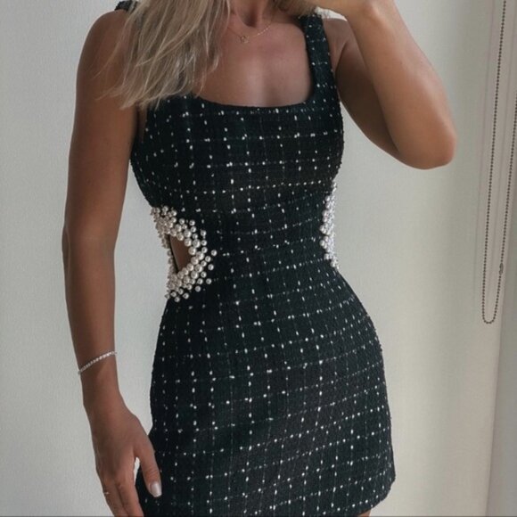 Zara Textured Tweed Dress Sleeveless with faux pearl Black XL NWT - Picture 13 of 16